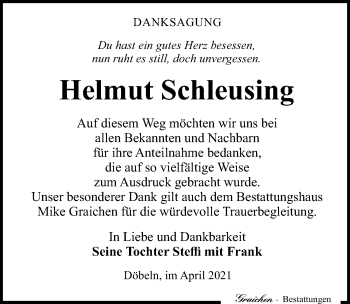 Traueranzeige von Helmut Schleusing von Leipziger Volkszeitung