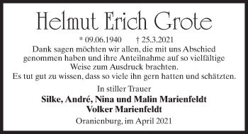 Traueranzeige von Helmut Erich Grote von Märkischen Allgemeine Zeitung