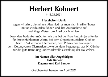 Traueranzeige von Herbert Kohnert von Göttinger Tageblatt