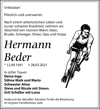 Traueranzeige von Hermann Beder von Leipziger Volkszeitung