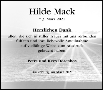 Traueranzeige von Hilde Mack von Schaumburger Nachrichten
