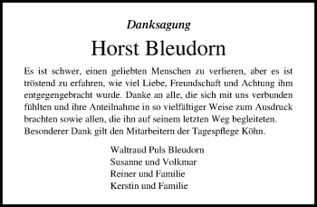 Traueranzeige von Horst Bleudorn von Ostsee-Zeitung GmbH