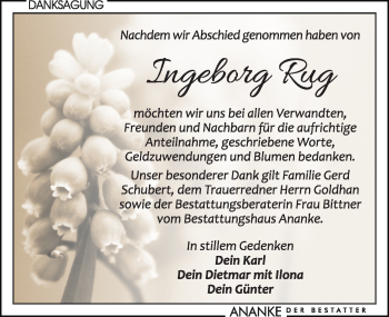 Traueranzeige von Ingeborg Rug von Leipziger Volkszeitung