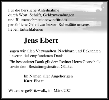 Traueranzeige von Jens Ebert von Märkischen Allgemeine Zeitung