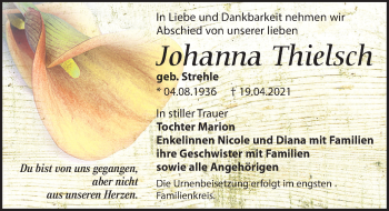 Traueranzeige von Johanna Thielsch von Leipziger Volkszeitung