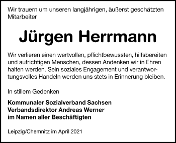 Traueranzeige von Jürgen Herrmann von Leipziger Volkszeitung