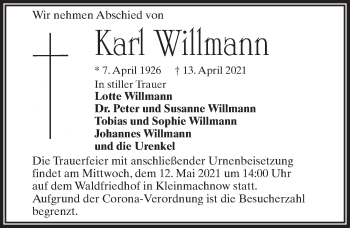 Traueranzeige von Karl Willmann von Märkischen Allgemeine Zeitung