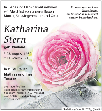Traueranzeige von Katharina Stern von Leipziger Volkszeitung