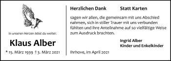 Traueranzeige von Klaus Alber von Eichsfelder Tageblatt