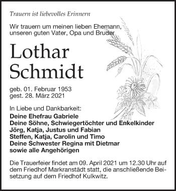 Traueranzeige von Lothar Schmidt von Leipziger Volkszeitung