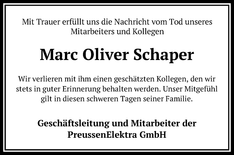  Traueranzeige für Marc Oliver Schaper vom 10.04.2021 aus Hannoversche Allgemeine Zeitung/Neue Presse