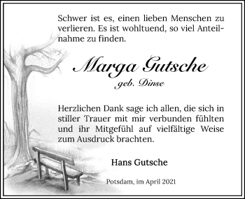 Traueranzeige von Marga Gutsche von Märkischen Allgemeine Zeitung