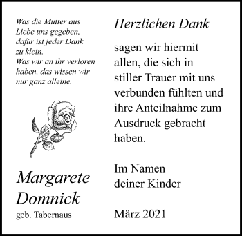 Traueranzeige von Margarete Domnick von Ostsee-Zeitung GmbH