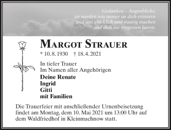 Traueranzeige von Margot Strauer von Märkischen Allgemeine Zeitung