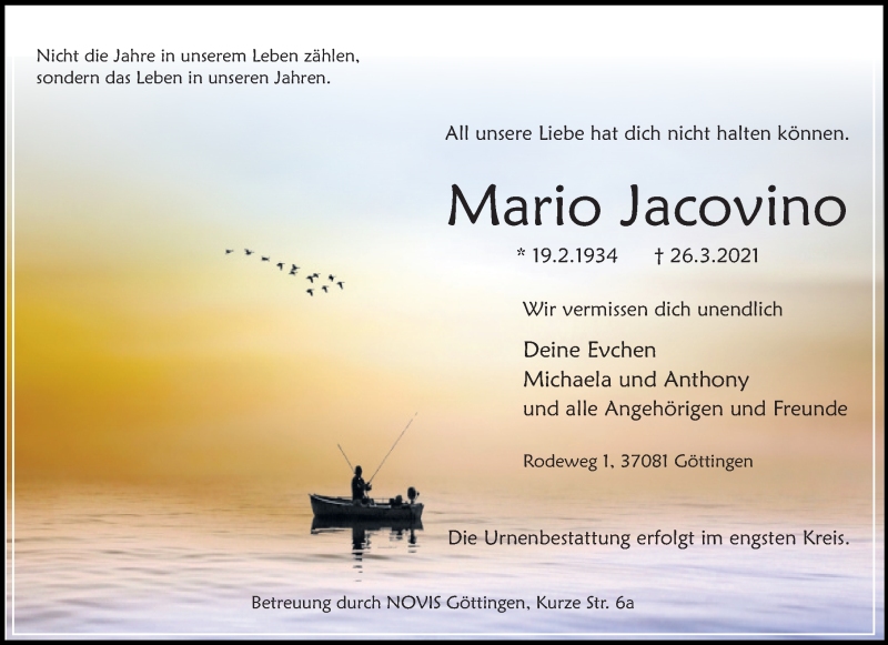  Traueranzeige für Mario Jacovino vom 03.04.2021 aus Göttinger Tageblatt
