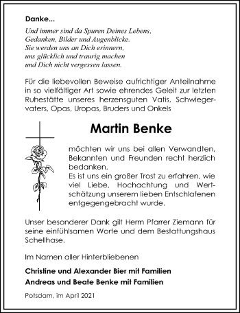 Traueranzeige von Martin Benke von Märkischen Allgemeine Zeitung