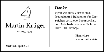 Traueranzeige von Martin Krüger von Ostsee-Zeitung GmbH