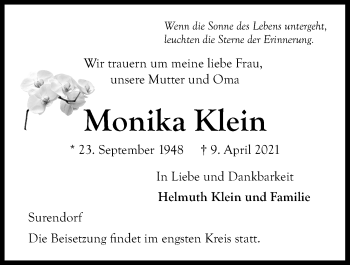 Traueranzeige von Monika Klein von Kieler Nachrichten