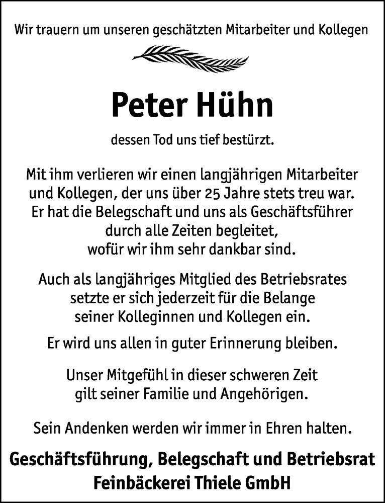  Traueranzeige für Peter Hühn vom 30.04.2021 aus Göttinger Tageblatt