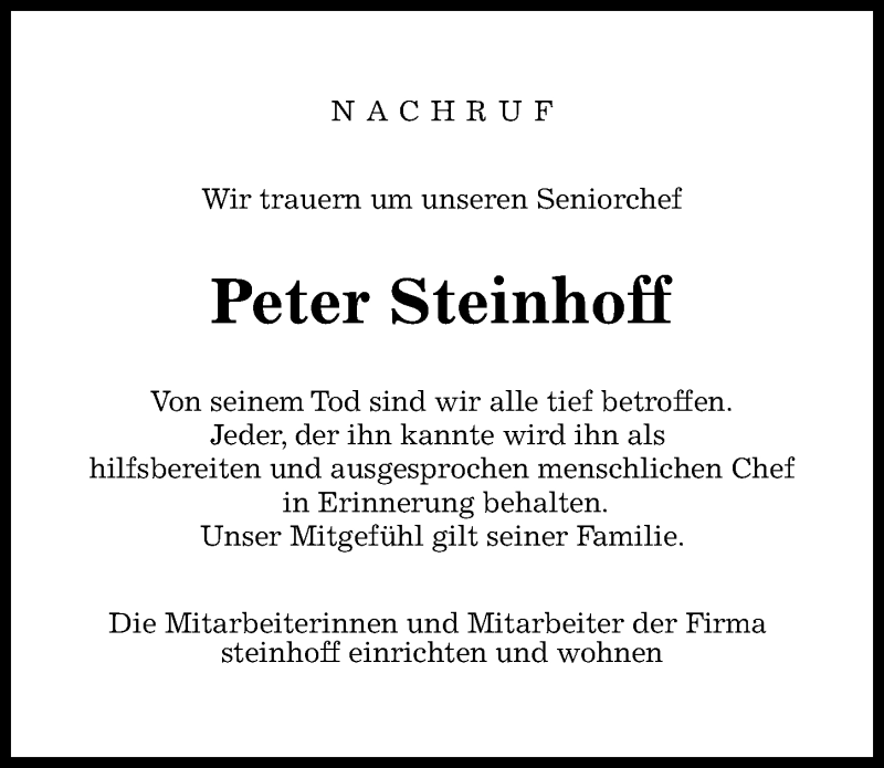  Traueranzeige für Peter Steinhoff vom 10.04.2021 aus Hannoversche Allgemeine Zeitung/Neue Presse