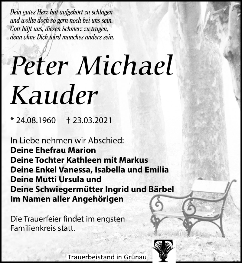  Traueranzeige für Peter Michael Kauder vom 10.04.2021 aus Leipziger Volkszeitung