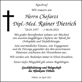 Traueranzeige von Rainer Dietrich von Leipziger Volkszeitung