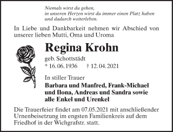 Traueranzeige von Regina Krohn von Märkischen Allgemeine Zeitung