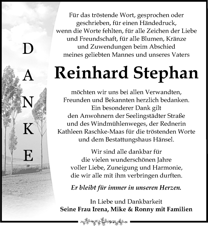  Traueranzeige für Reinhard Stephan vom 10.04.2021 aus Leipziger Volkszeitung
