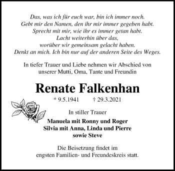 Traueranzeige von Renate Falkenhan von Märkischen Allgemeine Zeitung