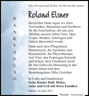 Traueranzeige von Roland Elsner von Leipziger Volkszeitung