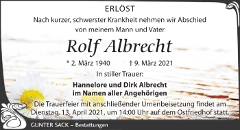 Traueranzeige von Rolf Albrecht von Leipziger Volkszeitung