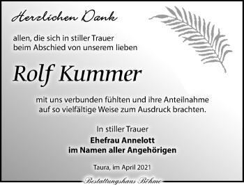 Traueranzeige von Rolf Kummer von Torgauer Zeitung