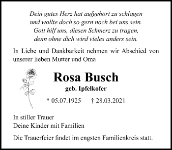 Traueranzeige von Rosa Busch von Märkischen Allgemeine Zeitung