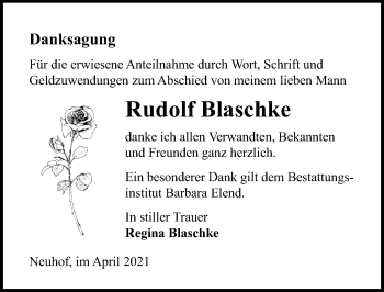 Traueranzeige von Rudolf Blaschke von Märkischen Allgemeine Zeitung