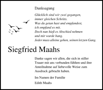 Traueranzeige von Siegfried Maahs von Ostsee-Zeitung GmbH