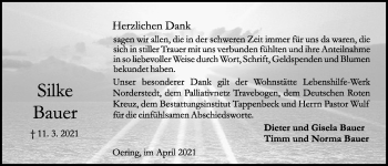 Traueranzeige von Silke Bauer von Kieler Nachrichten