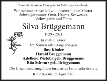 Traueranzeige von Silva Brüggemann von Märkischen Allgemeine Zeitung