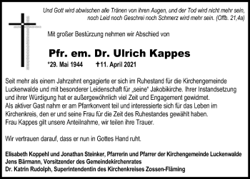Traueranzeige von Ulrich Kappes von Märkischen Allgemeine Zeitung