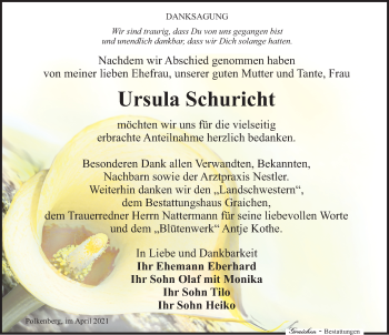 Traueranzeige von Ursula Schuricht von Leipziger Volkszeitung