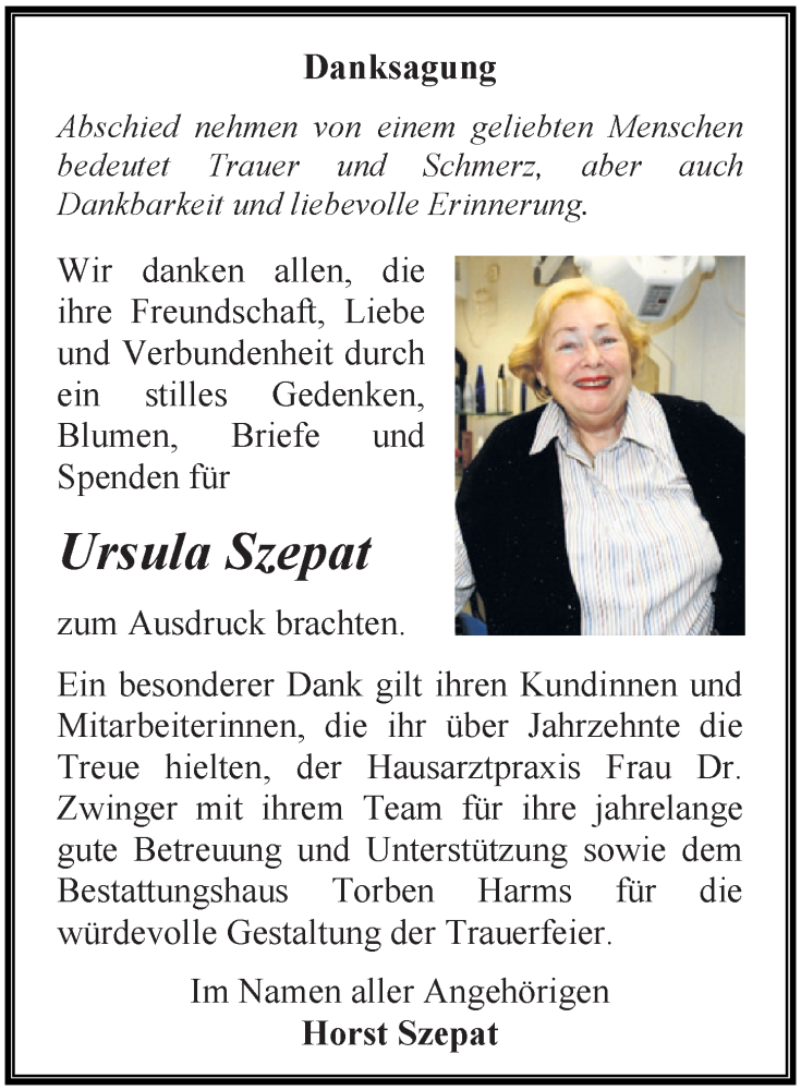  Traueranzeige für Ursula Szepat vom 03.04.2021 aus Ostsee-Zeitung GmbH