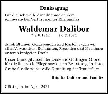 Traueranzeige von Waldemar Dalibor von Göttinger Tageblatt
