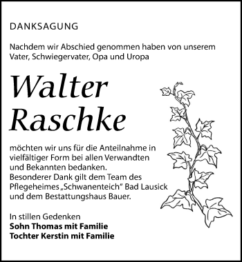 Traueranzeige von Walter Raschke von Leipziger Volkszeitung