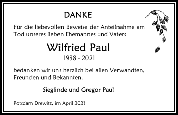 Traueranzeige von Wilfried Paul von Märkischen Allgemeine Zeitung
