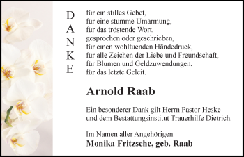 Traueranzeige von Arnold Raab von Ostsee-Zeitung GmbH