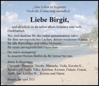 Traueranzeige von Birgit  von Ostsee-Zeitung GmbH