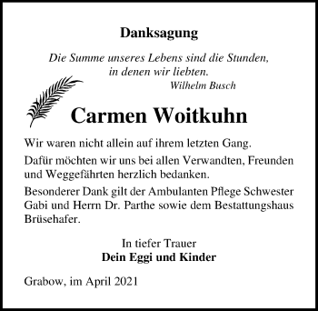 Traueranzeige von Carmen Woitkuhn von Märkischen Allgemeine Zeitung