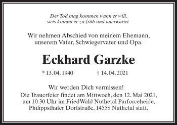 Traueranzeige von Eckhard Garzke von Märkischen Allgemeine Zeitung