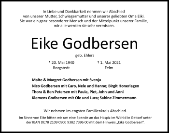 Traueranzeige von Eike Godbersen von Kieler Nachrichten