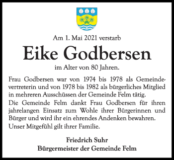 Traueranzeige von Eike Godbersen von Kieler Nachrichten