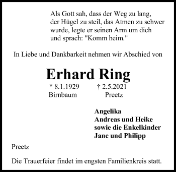 Traueranzeige von Erhard Ring von Kieler Nachrichten